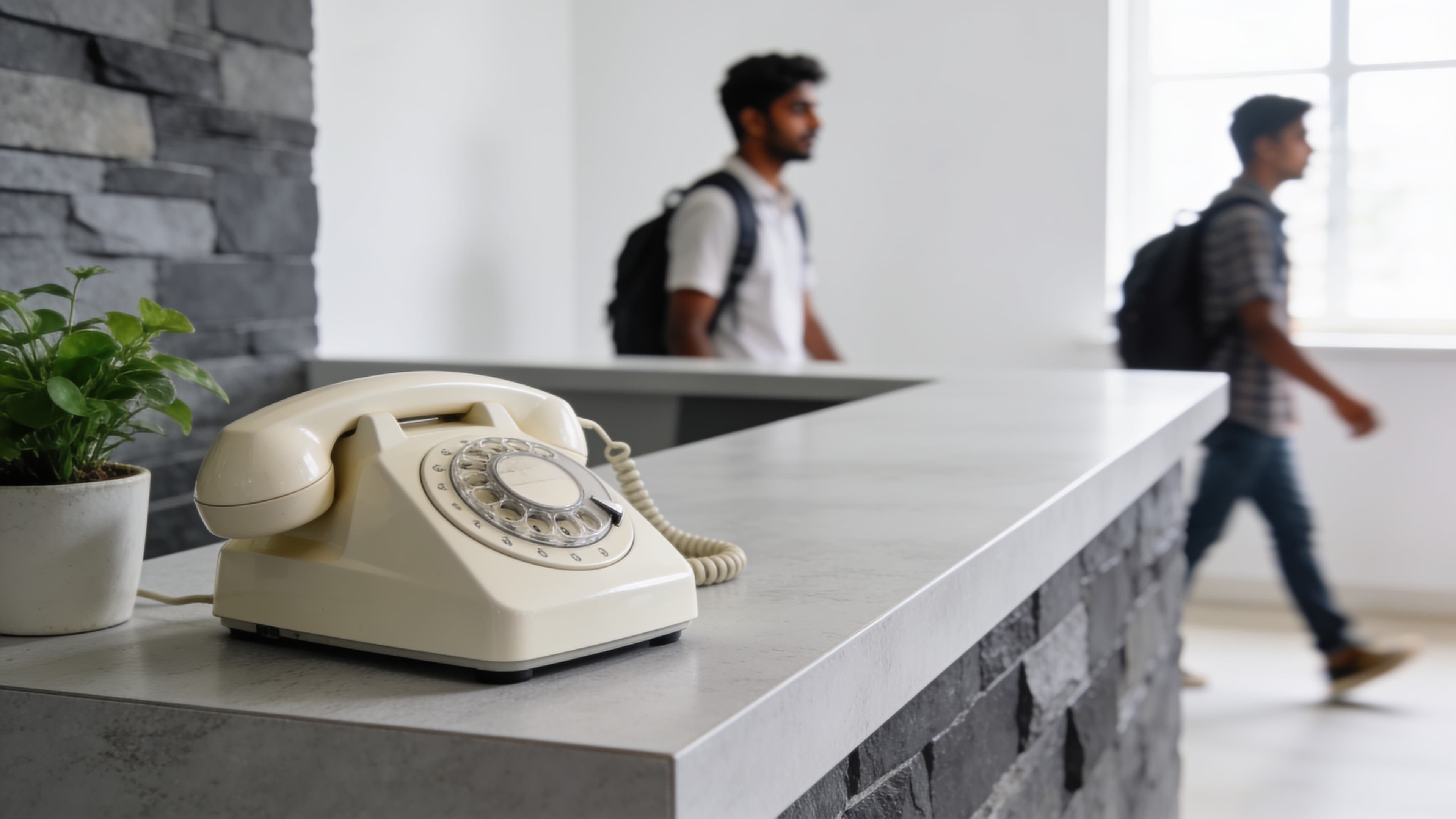 Front office of a modern Indian coaching institute with enquiry counter