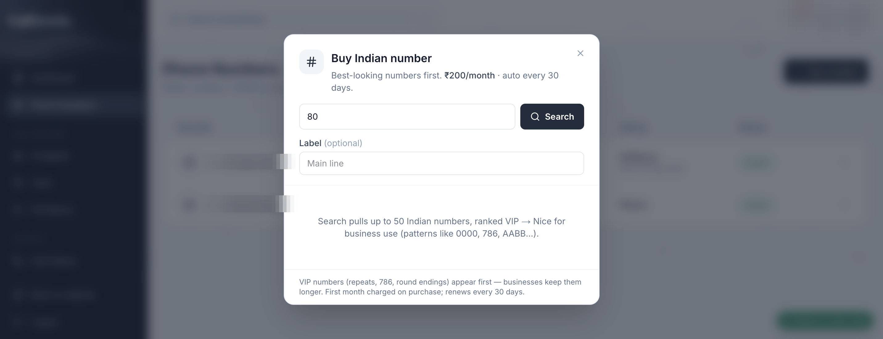 CallSeeds buy phone number flow